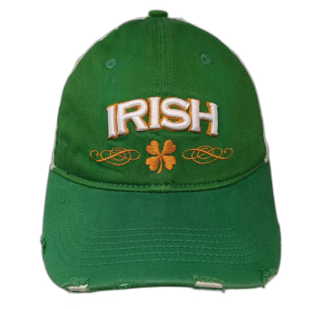 Falcon Baseball Cap Green White One Size Irish Clover Distressed Fitted Hat